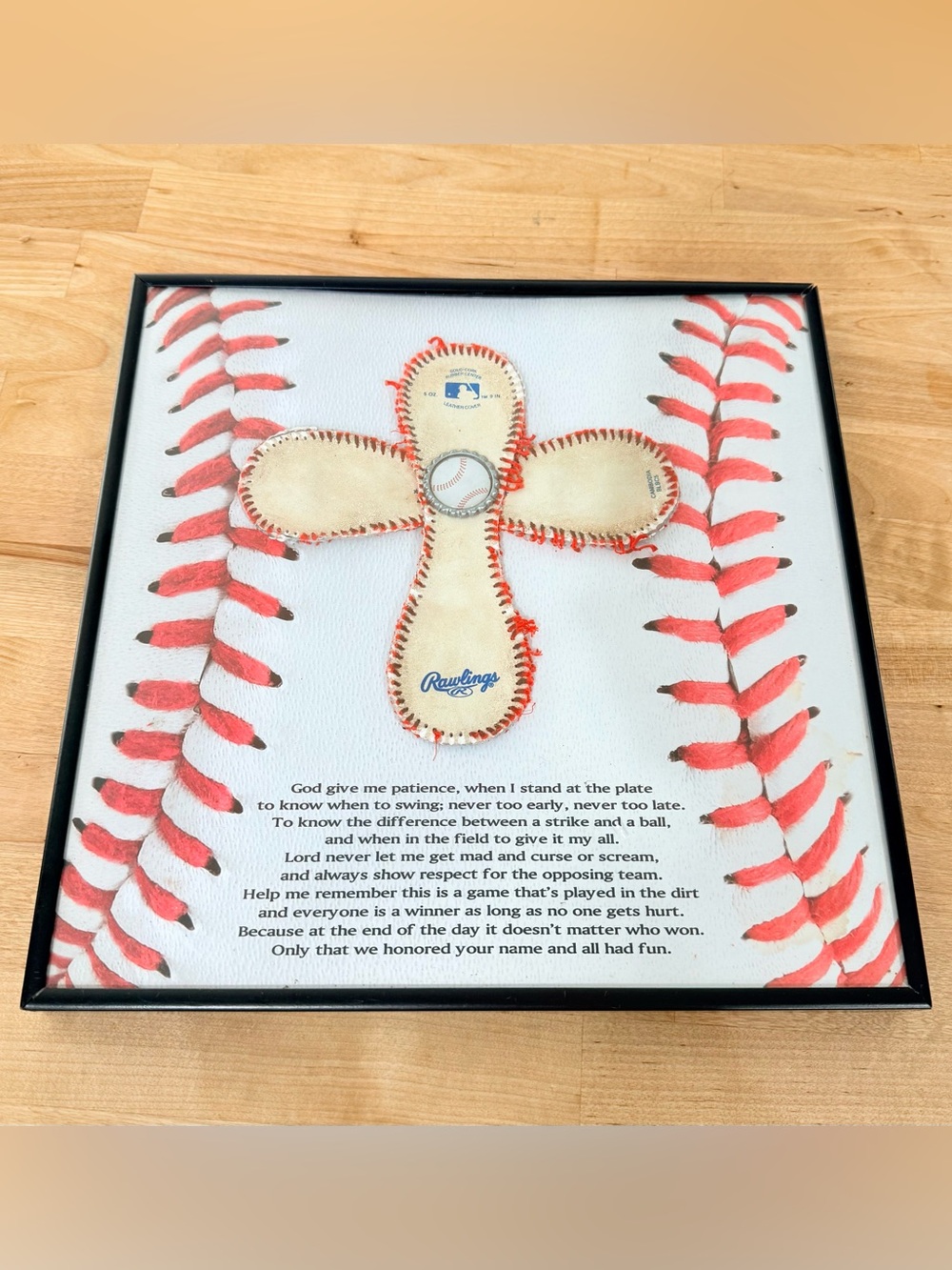 Rawlings Red White Baseball Cross with Scripture Wall Art